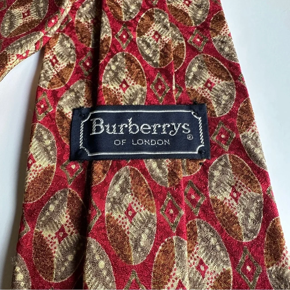Burberry Red and Gold Geometric Men's Silk Tie